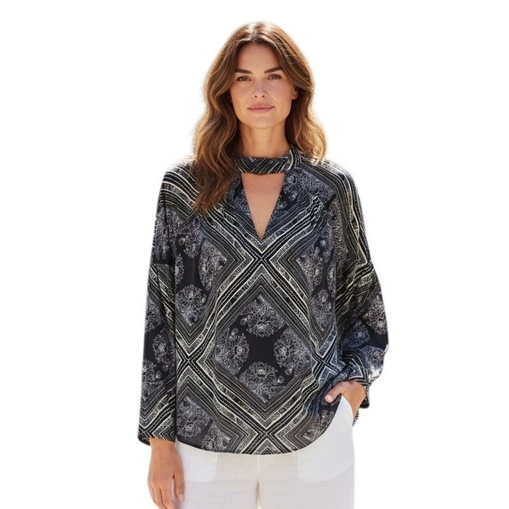 Free People Classy Walking on a Dream Women's size Large Cutout Choker Tunic Top